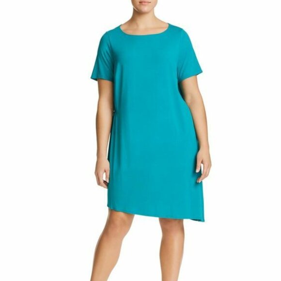 NWT Eileen Fisher Signature Viscose Jersey Above Knee Dress Teal Women's Size S - Picture 1 of 7
